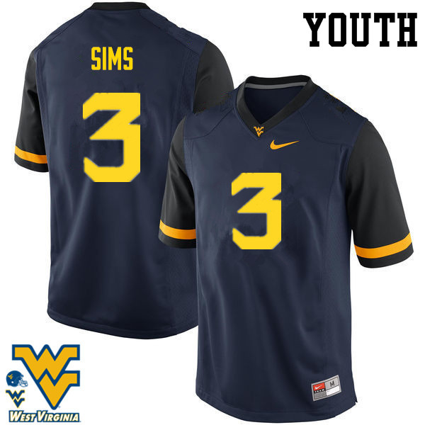 NCAA Youth Charles Sims West Virginia Mountaineers Navy #3 Nike Stitched Football College Authentic Jersey OY23H30HI